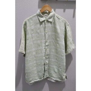 Tommy Bahama Men's Short Sleeve Button Down Shirt Green White Linen Plaid Sz‎ L